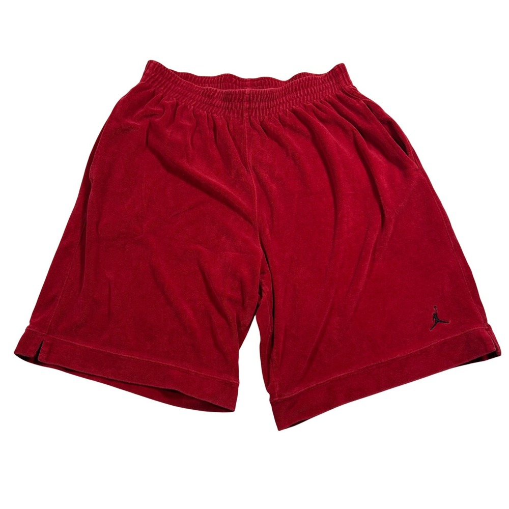 Jordan Velour Shorts Mens Large Red Jumpman Logo Athletic Loungewear Mike Flight